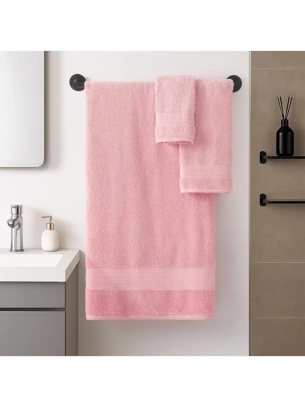 Luxury Pink Towel Set of 8 - 100% Cotton, Highly Absorbent Bath Towels for